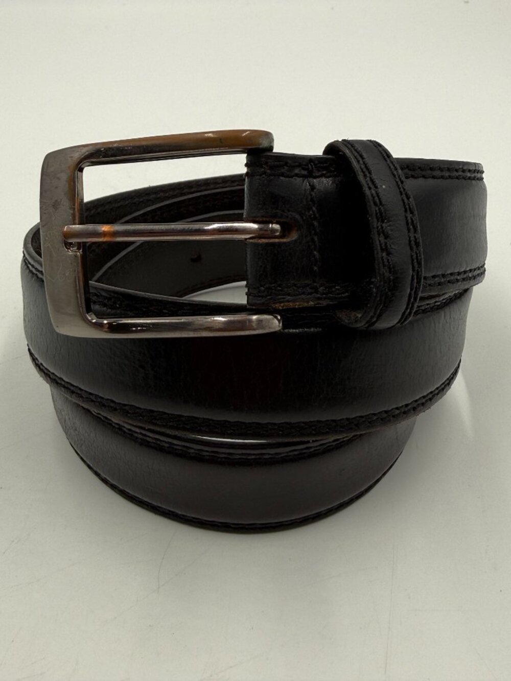 Sophos Full Grain Leather Belt Men's Size M 35"-37" Black Silver Buckle 1.25" W